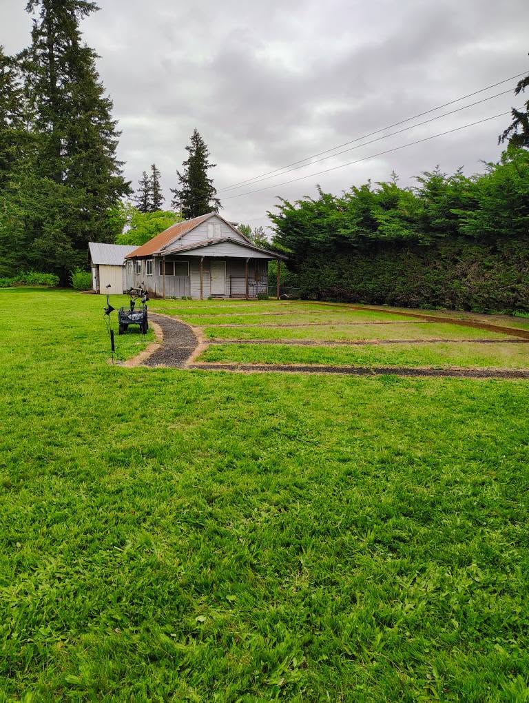 The trap house set in a mowed field